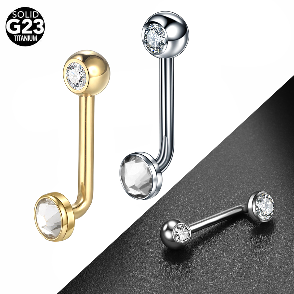 Body Jewelry Vch - 1PC G23 Titanium CZ Curved Barbell