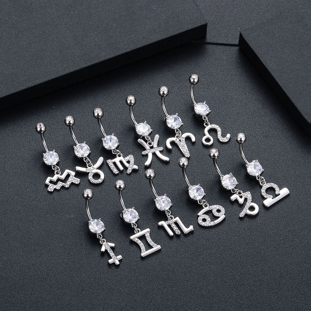 Body Jewelry Barbell - 12 Constellation Series Navel Piercing Belly