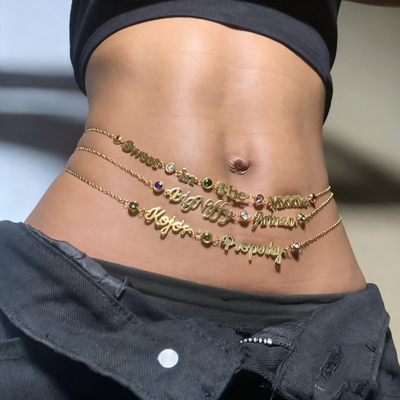 Body Jewelry Names - DUOYING Custom Name Belly Chain Stainless