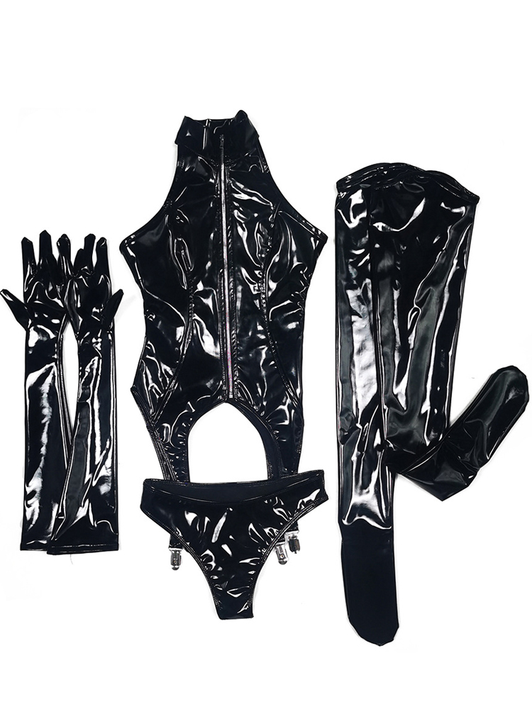 4PCS/SET Wet Look PVC Catsuit  - Body Jewelry Waterproof ulasan dan harga