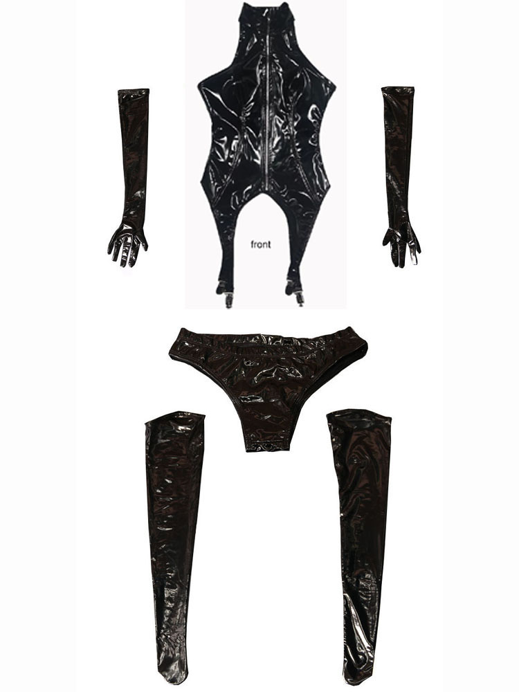 4PCS/SET Wet Look PVC Catsuit  - Body Jewelry Waterproof ulasan dan harga
