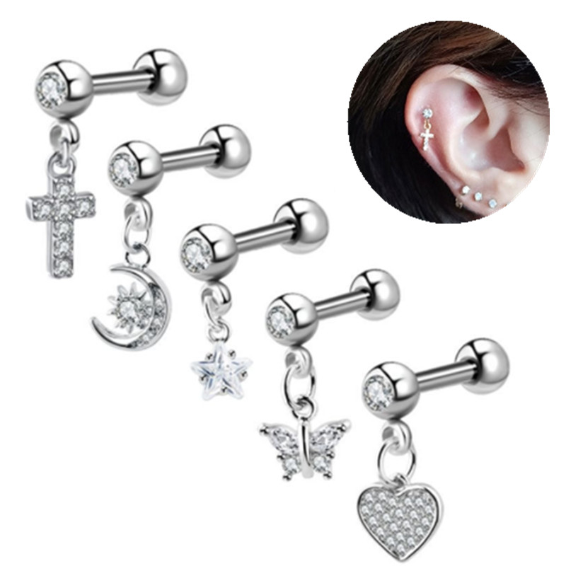 1PCS Moon Ear Cartilage Stud E - Body Jewelry Barbell ulasan dan harga