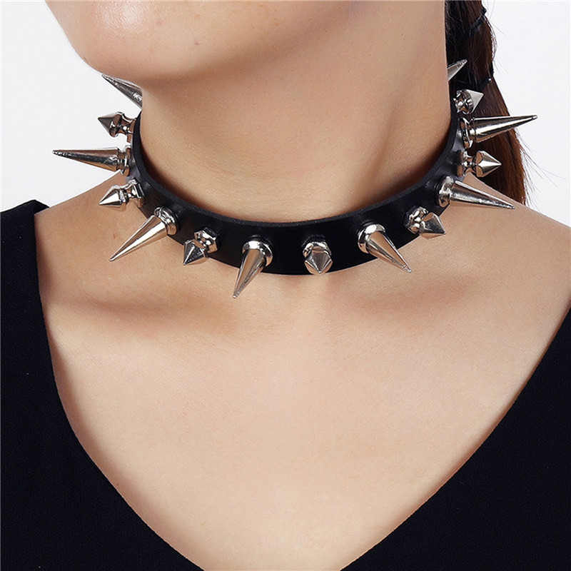 Punk Leather Nail Rivet Collar - Body Jewelry Leg Chain ulasan dan harga