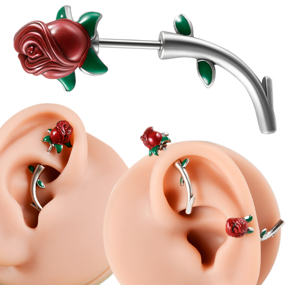 1PC Surgical Steel  Red Rose F - Body Jewelry Barbell ulasan dan harga
