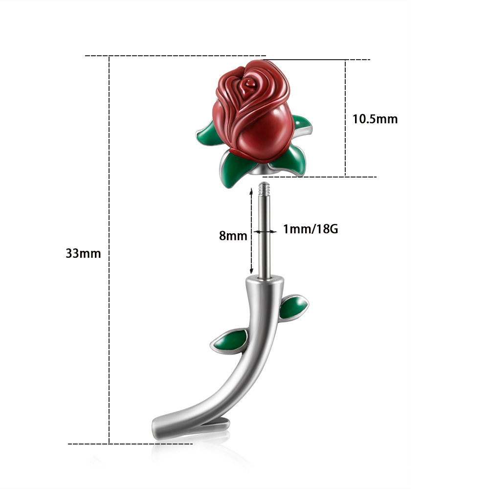 1PC Surgical Steel  Red Rose F - Body Jewelry Barbell ulasan dan harga