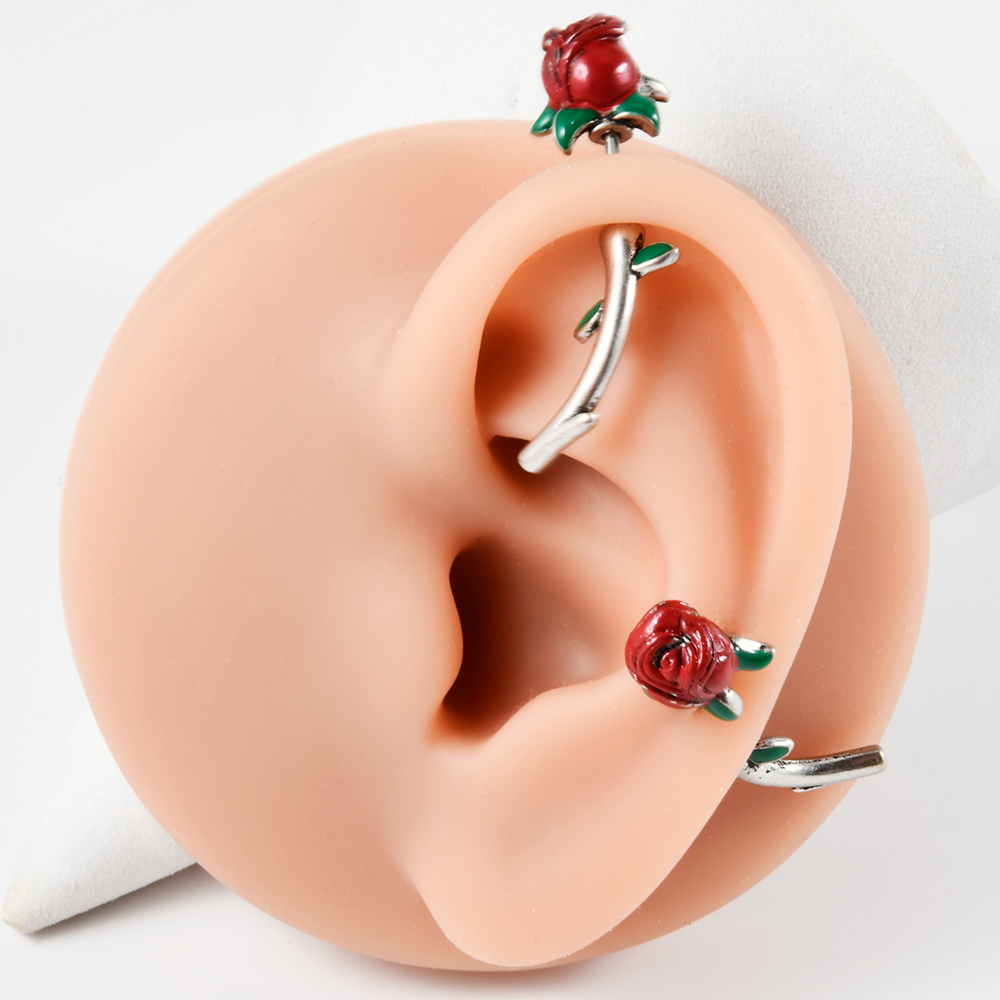 1PC Surgical Steel  Red Rose F - Body Jewelry Barbell ulasan dan harga