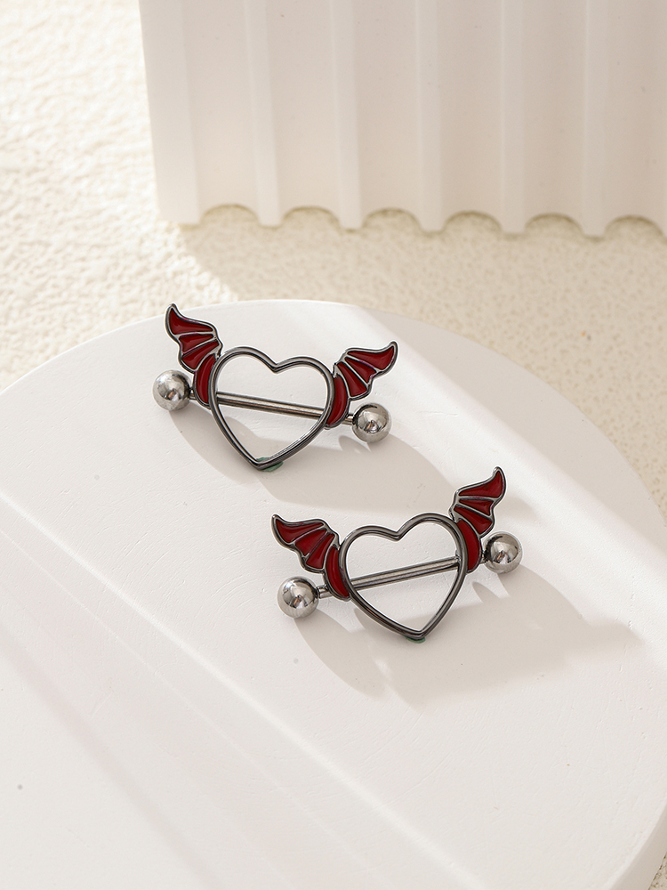 KUNIU2pcs Punk Dark Heart Wing - Body Jewelry Barbell ulasan dan harga